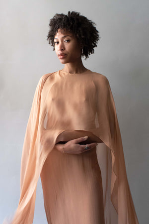 Halston Nude Silk Capelet Dress