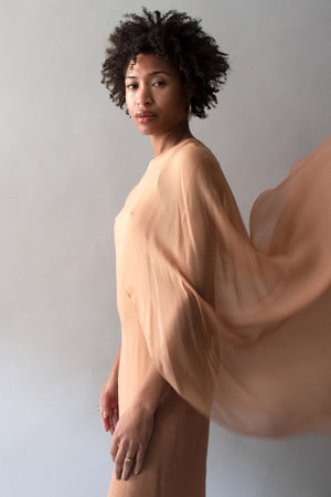 Halston Nude Silk Capelet Dress