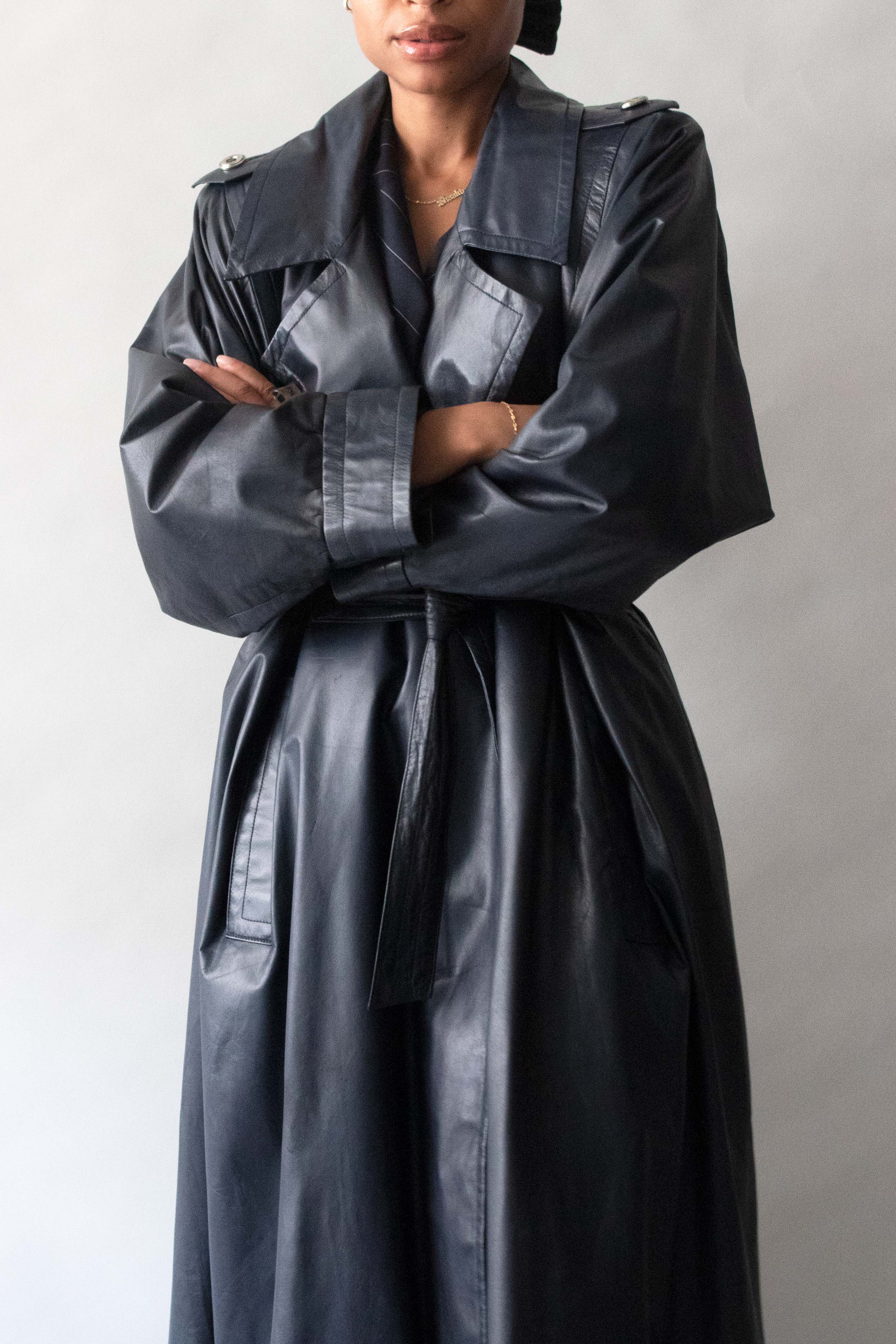 Yves Saint Laurent Deep Navy Leather Trench