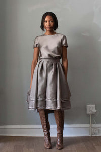 Dennis Basso Couture Grey Silk Skirt Set