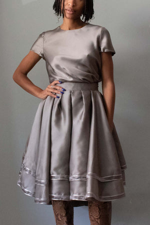 Dennis Basso Couture Grey Silk Skirt Set