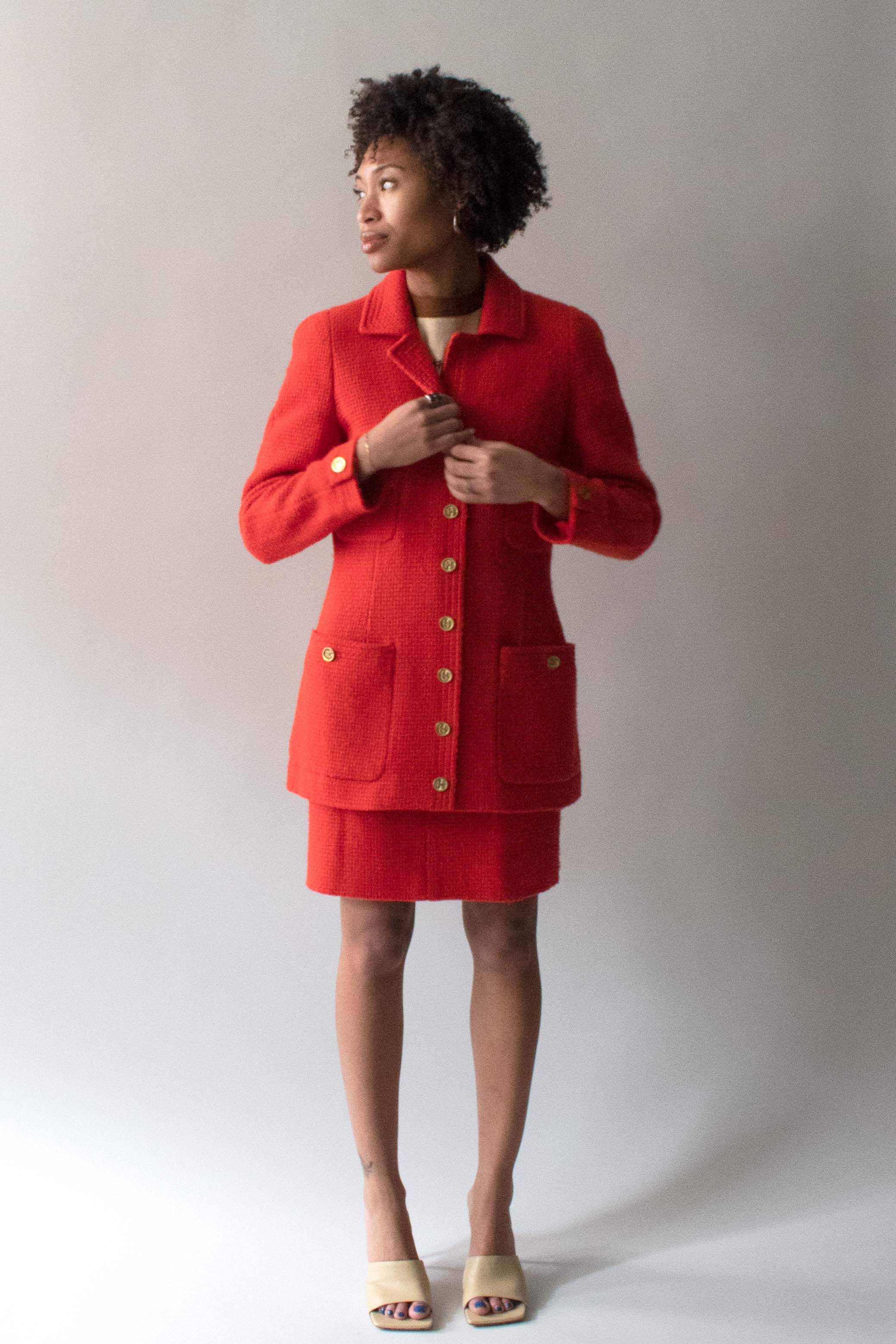 Chanel Orange Fall 1991 Wool and Silk Suit