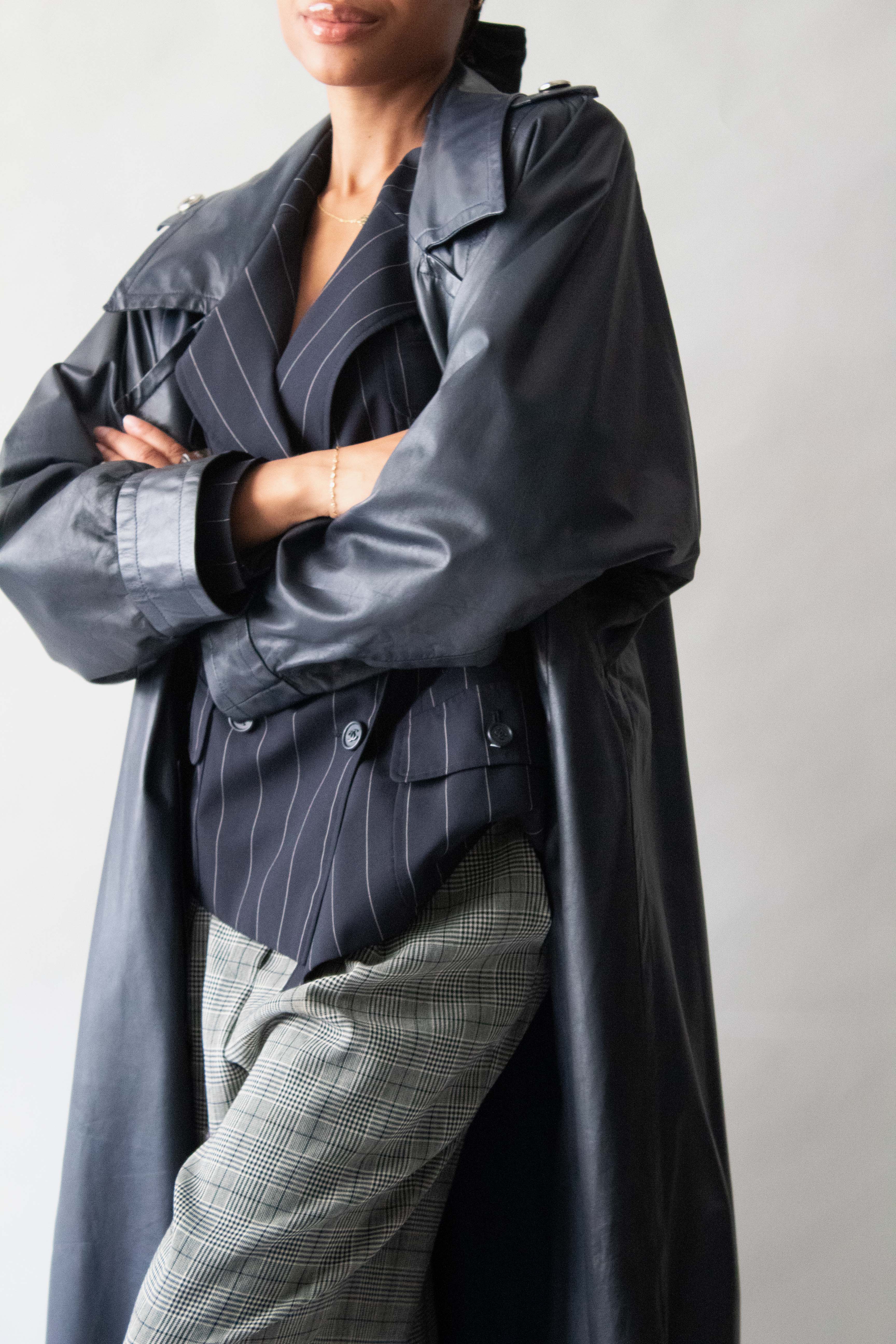 Yves Saint Laurent Deep Navy Leather Trench