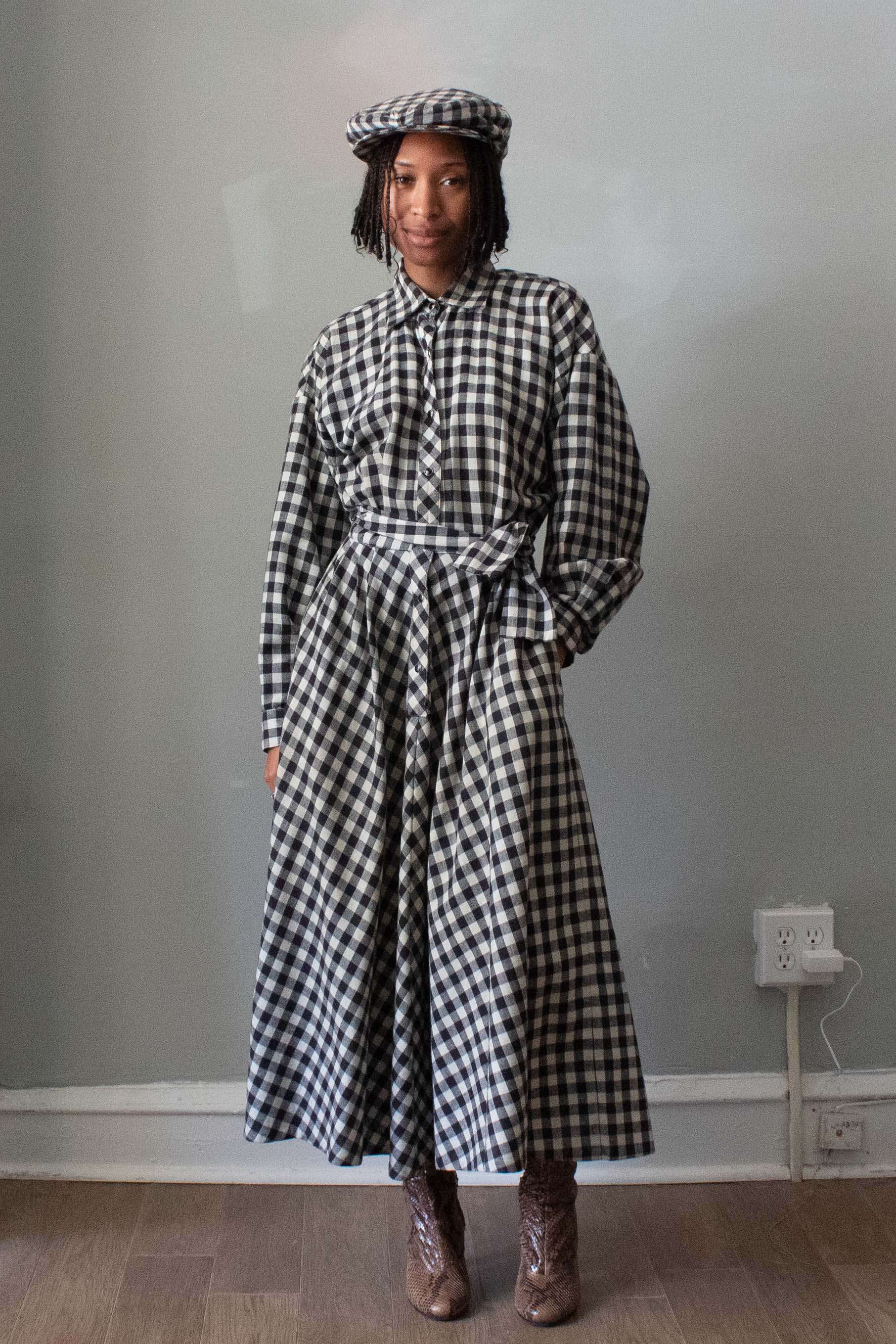 Norma Kamali Black and White Shepherd Check dress Moore Vintage Archive Norma Kamali Black and White Shepherd Check dress Moore Vintage Archive