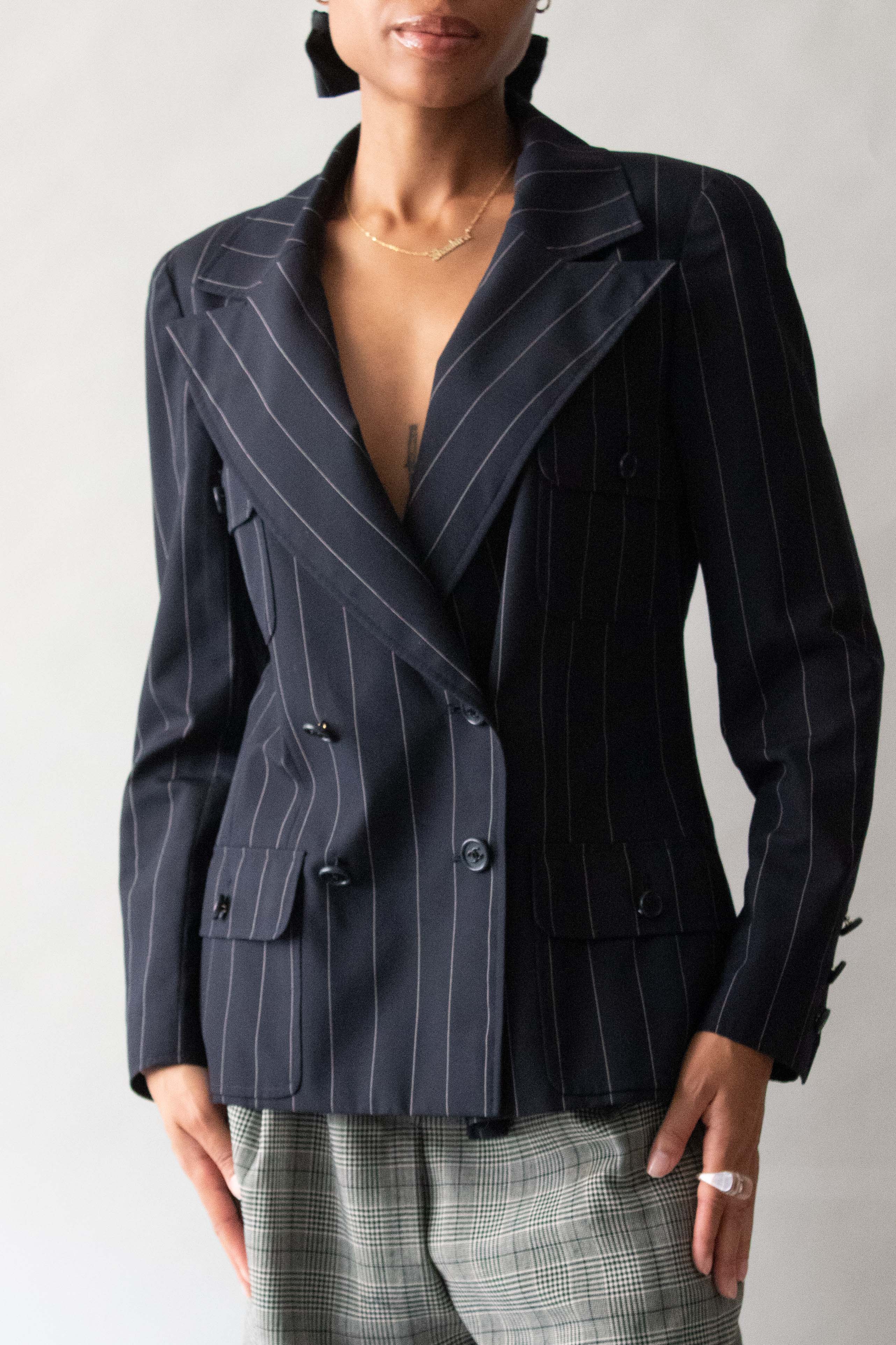 Chanel Navy Pinstripe Wool Blazer