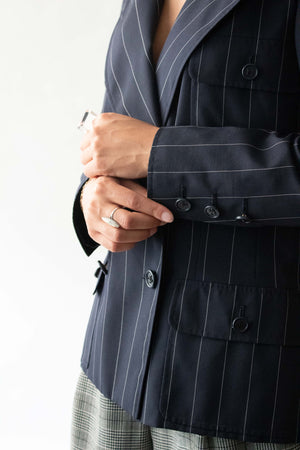 Chanel Navy Pinstripe Wool Blazer