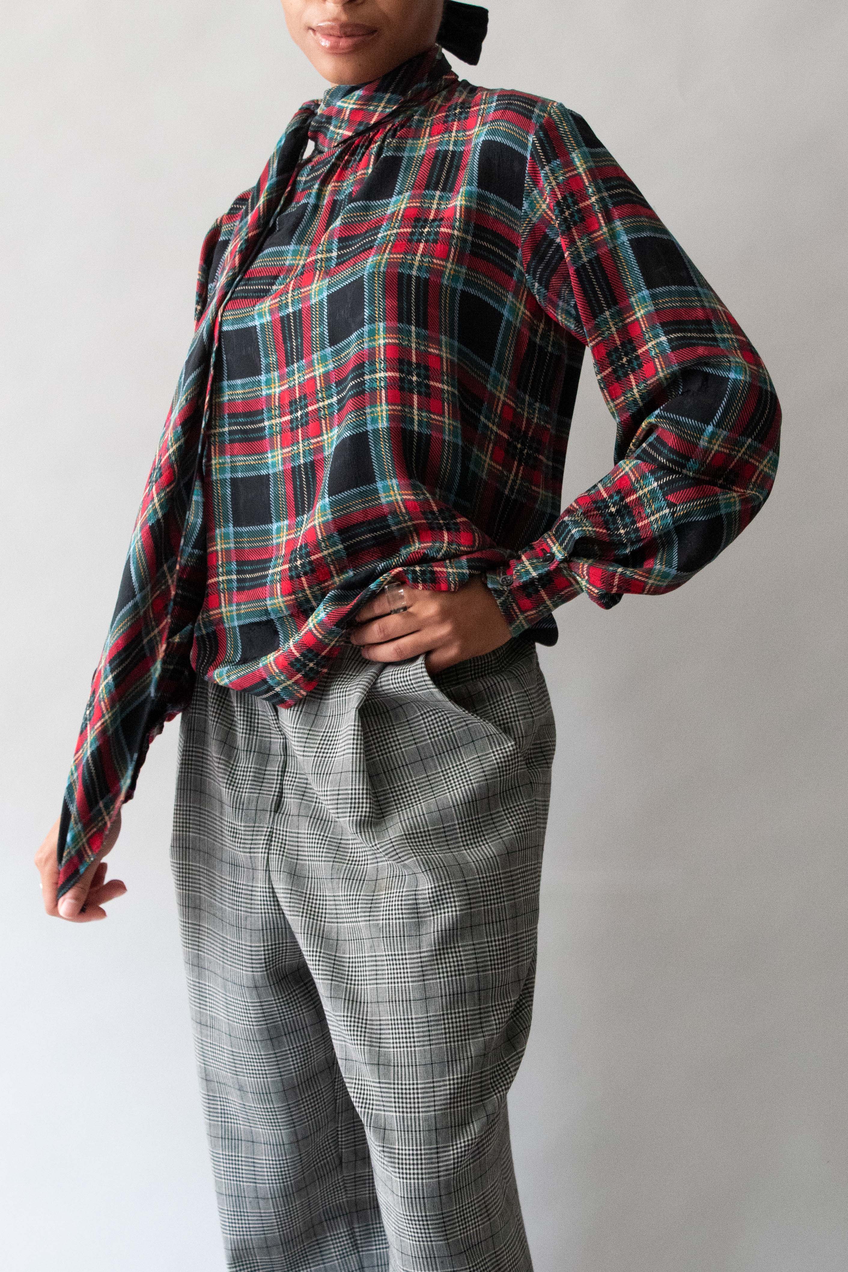 Saint Laurent Tartan Silk Blouse