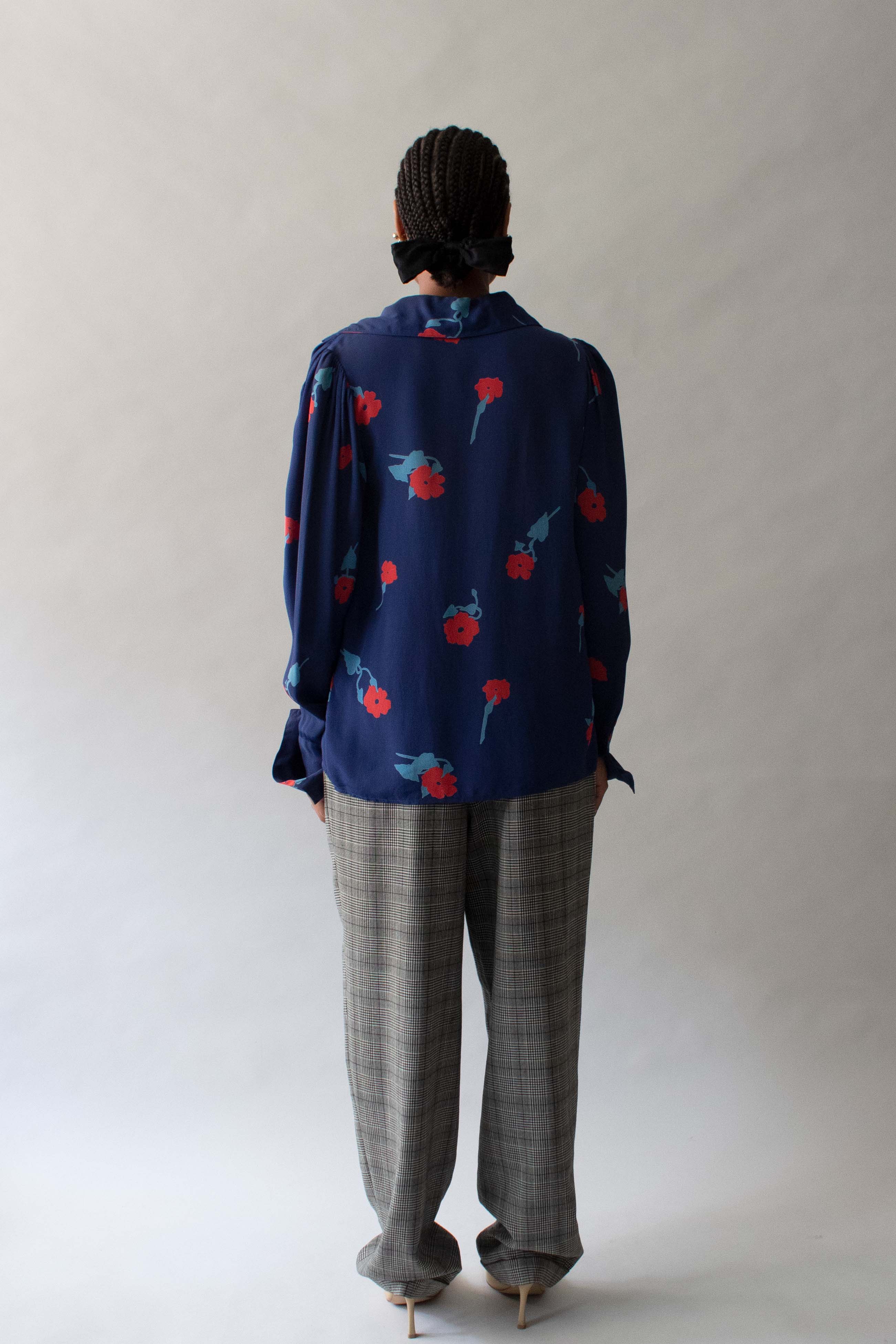 Ossie Clark Blue Crepe Floral Print Blouse
