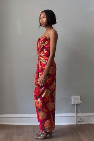 Arnold Scassi Red Floral Dress