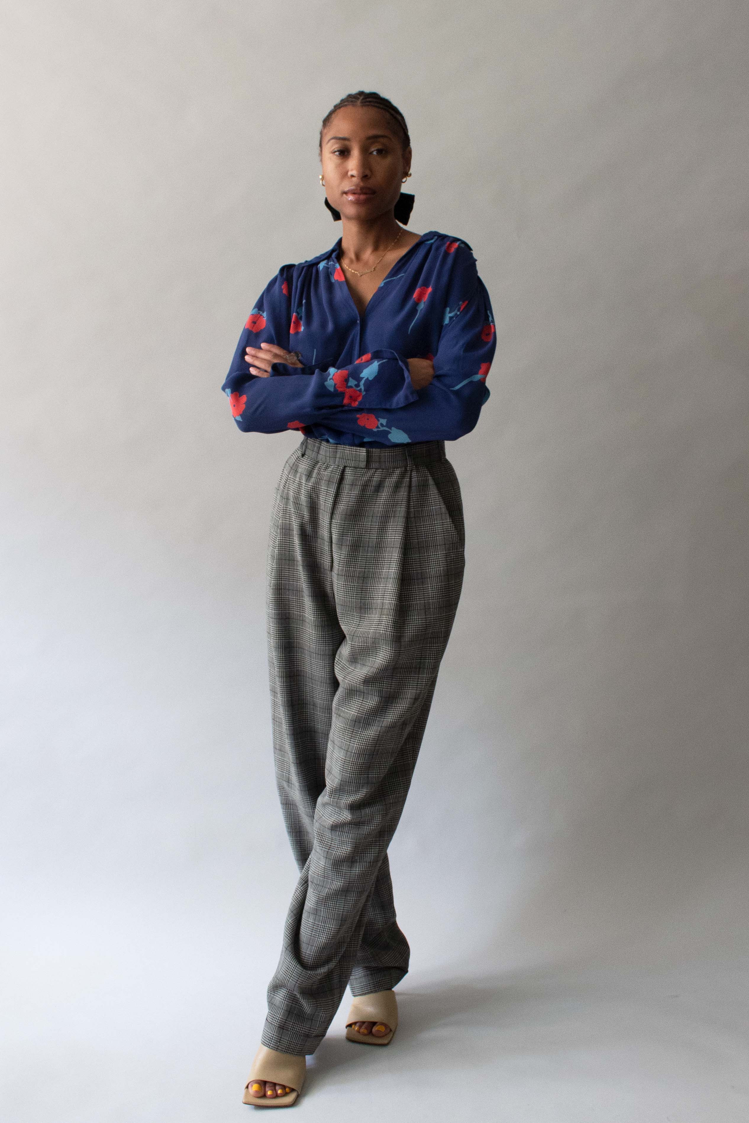 Ossie Clark Blue Crepe Floral Print Blouse