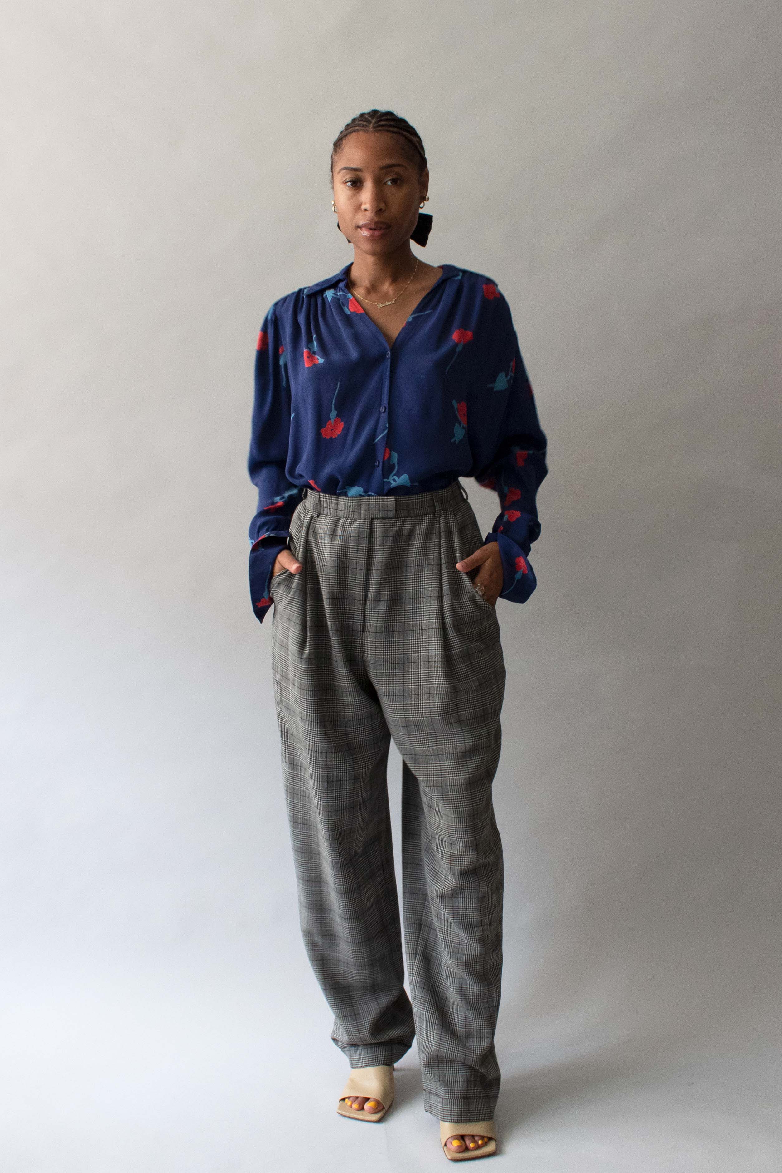 Ossie Clark Blue Crepe Floral Print Blouse