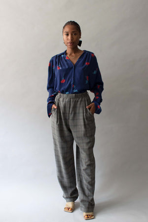 Ossie Clark Blue Crepe Floral Print Blouse
