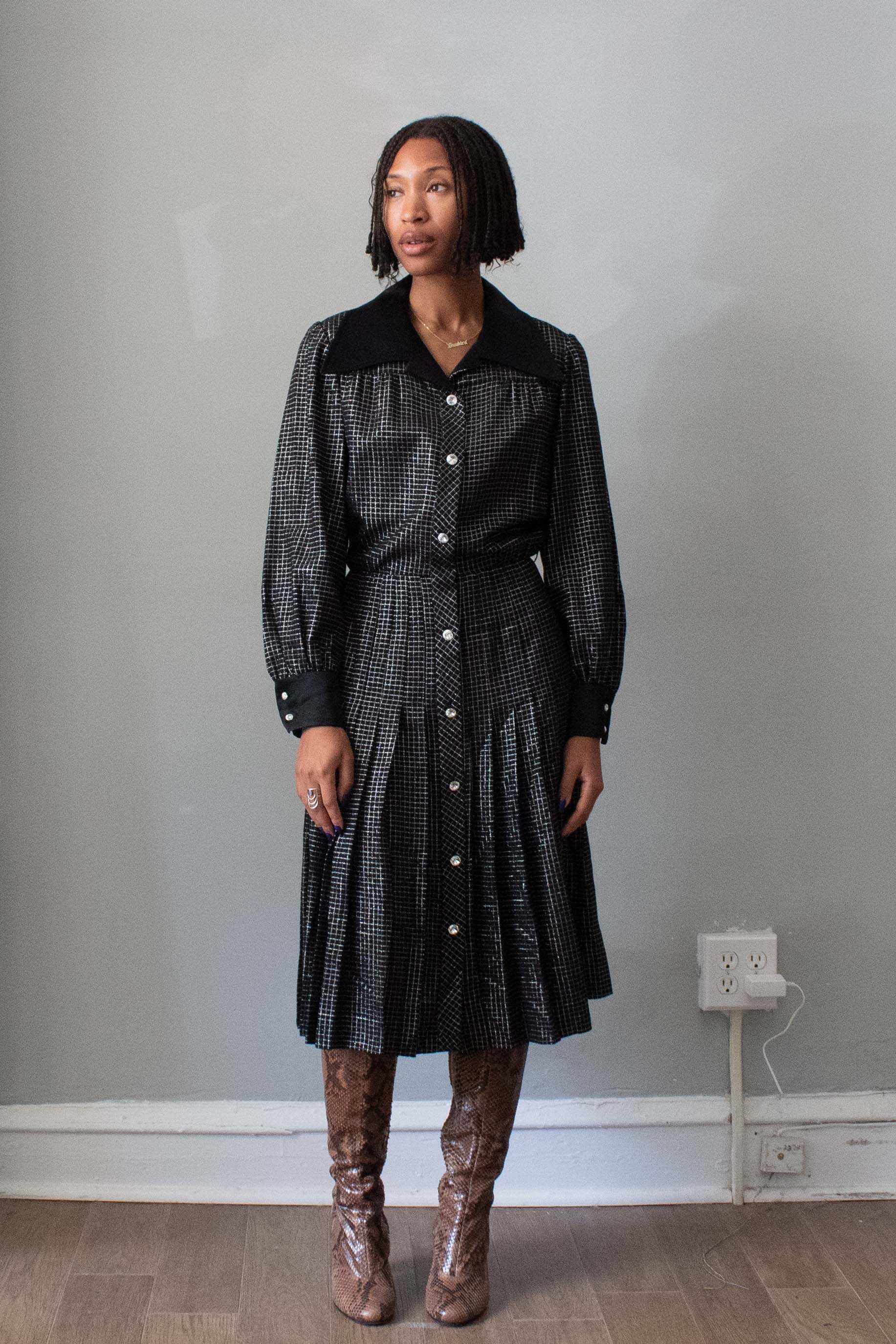 Valentino Boutique Silver Lame Shirt Dress Moore Vintage Archive Valentino Boutique Silver Lame Shirt Dress Moore Vintage Archive