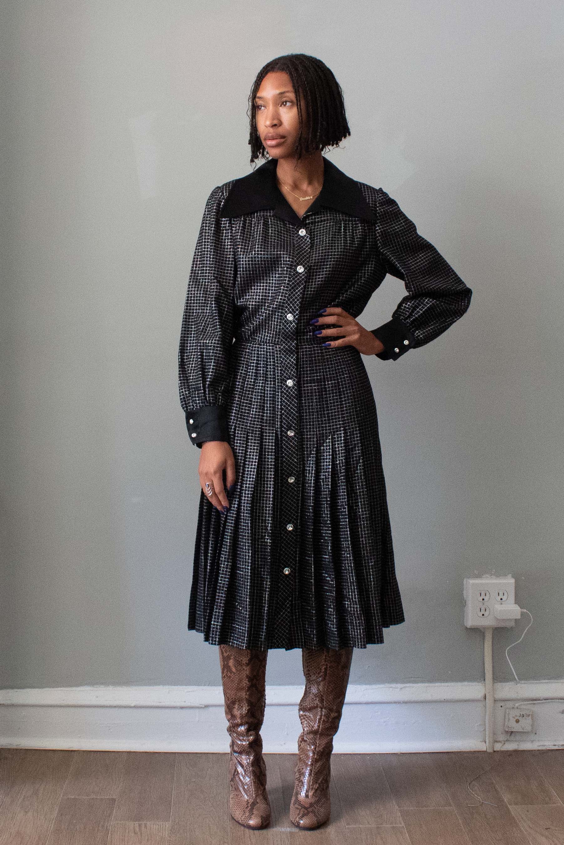 silver lame dress Valentino Boutique Silver Lame Shirt Dress – Moore Vintage Archive