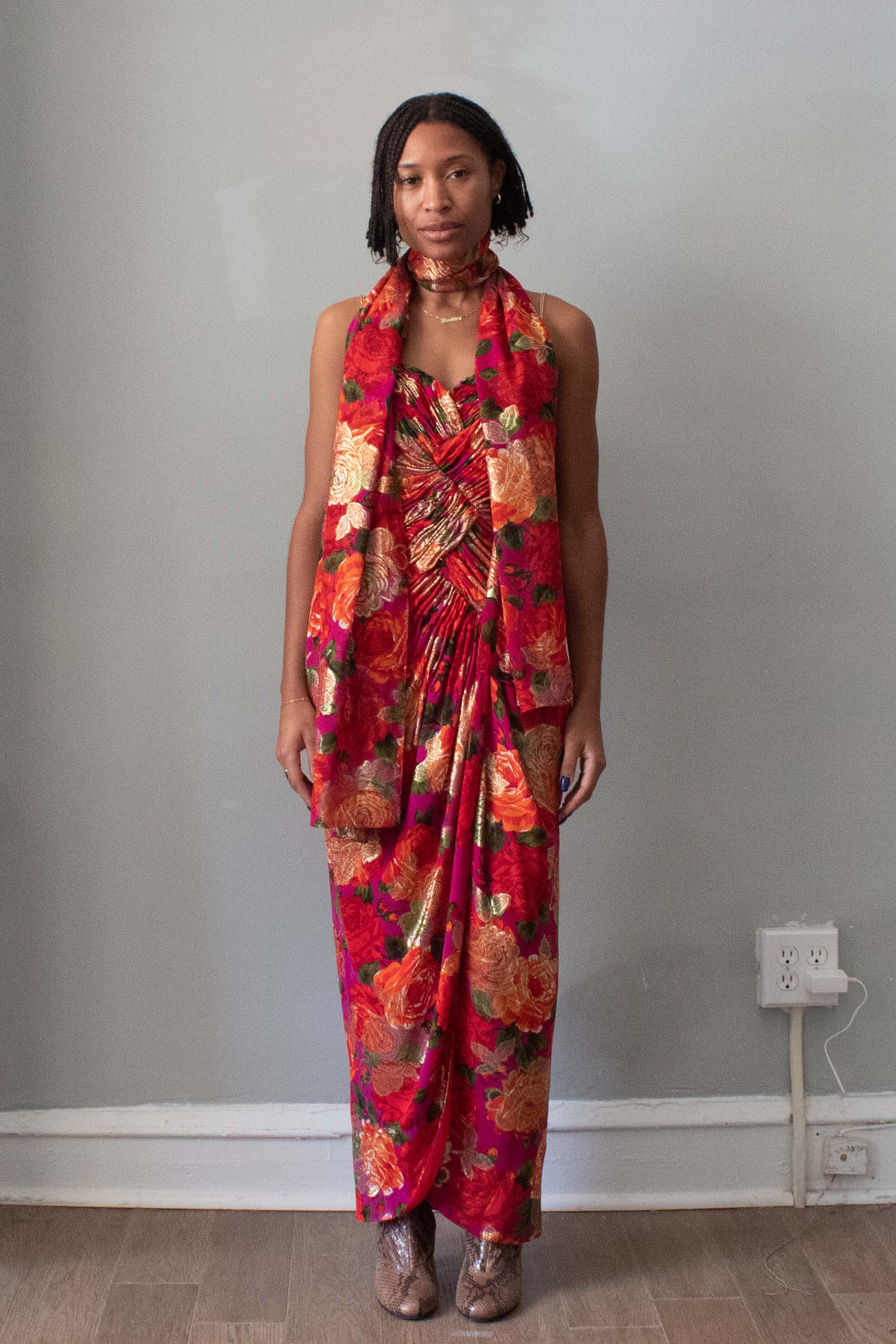 Arnold Scassi Red Floral Dress