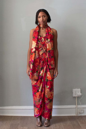 Arnold Scassi Red Floral Dress