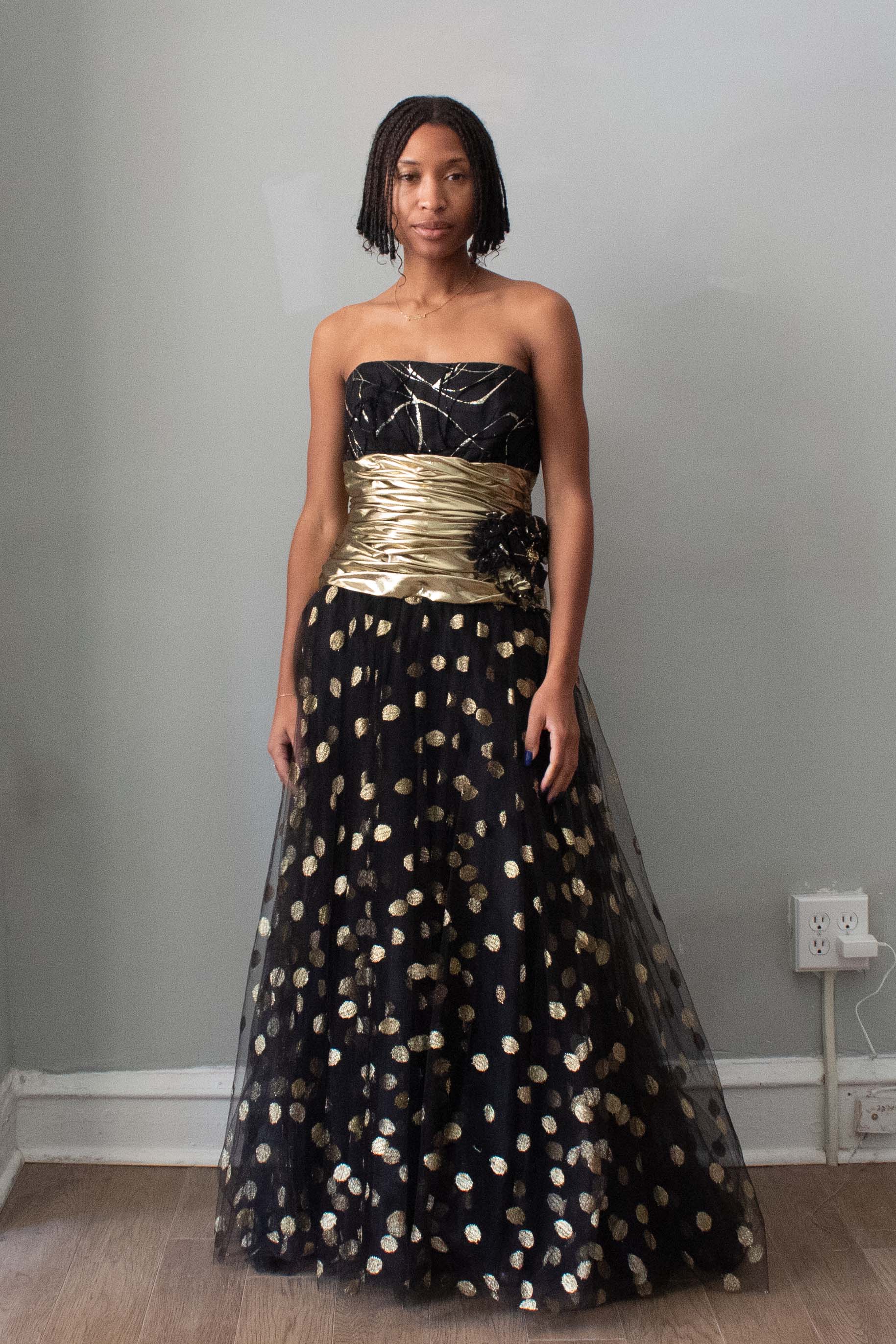 Fred Hayman Black & Gold Strapless Gown