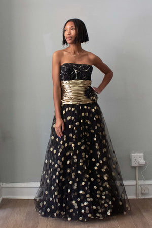 Fred Hayman Black & Gold Strapless Gown