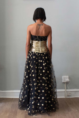 Fred Hayman Black & Gold Strapless Gown