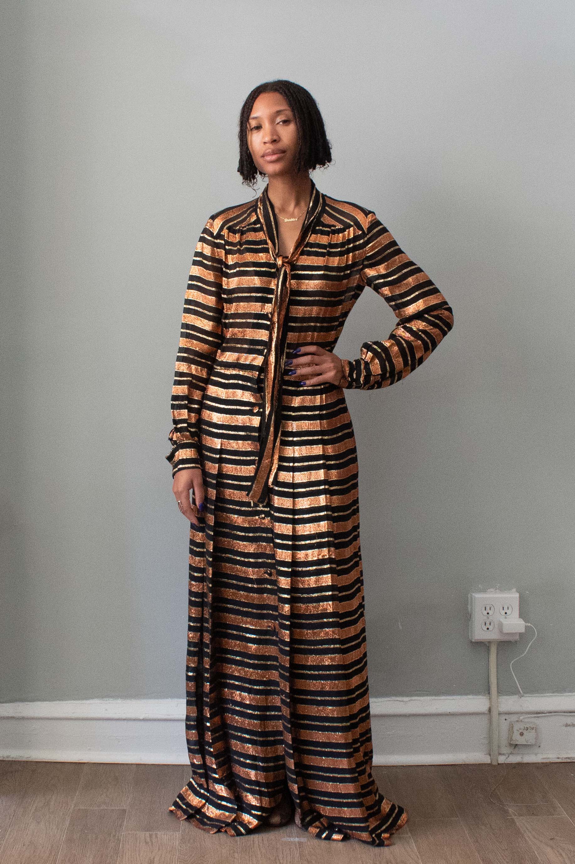 Vintage Striped Silk Lame Maxi Dress