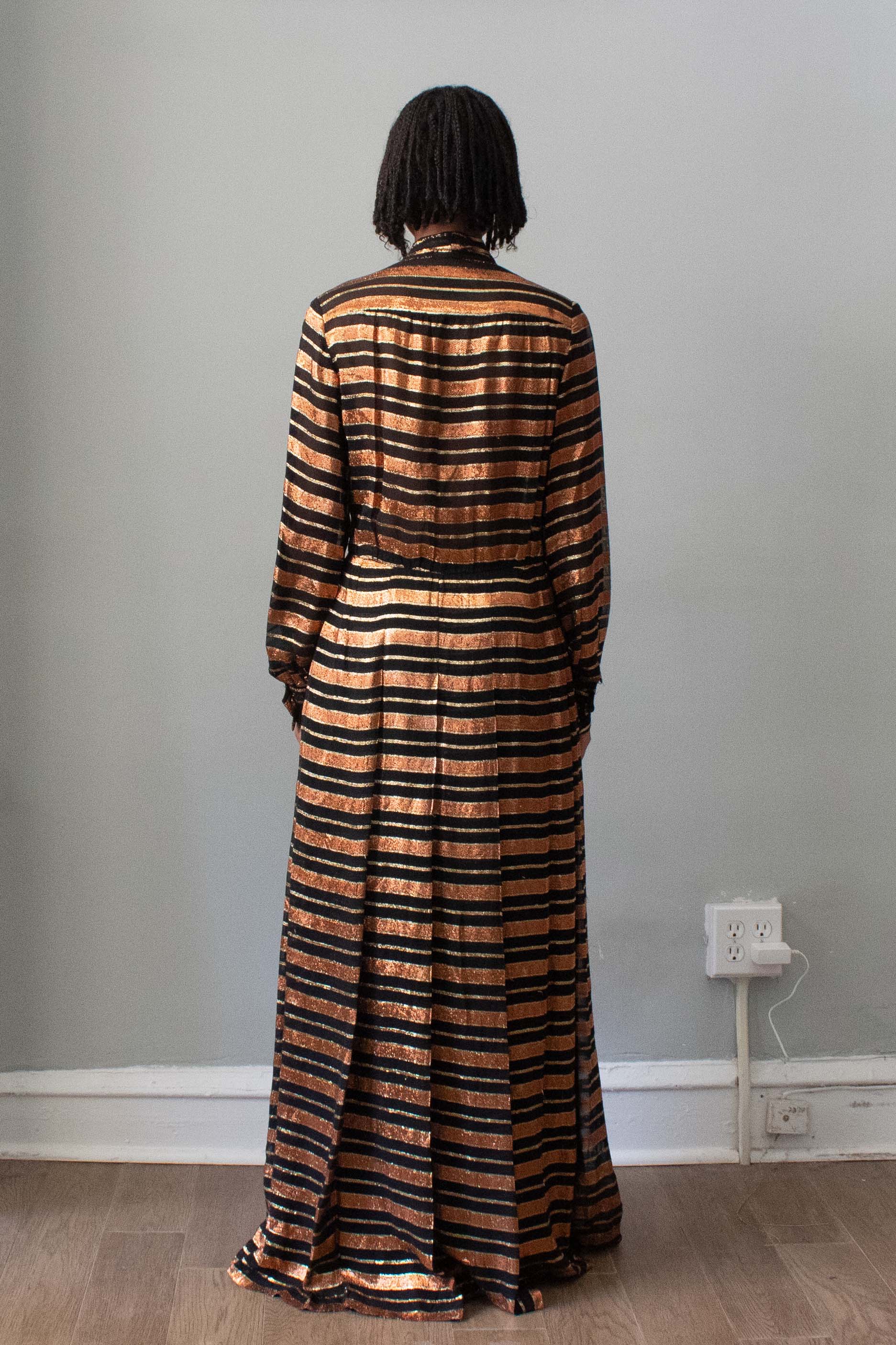 Vintage Striped Silk Lame Maxi Dress