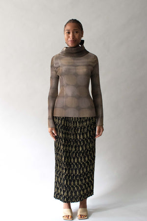Issey Miyake Brown Polyester High Neck Top