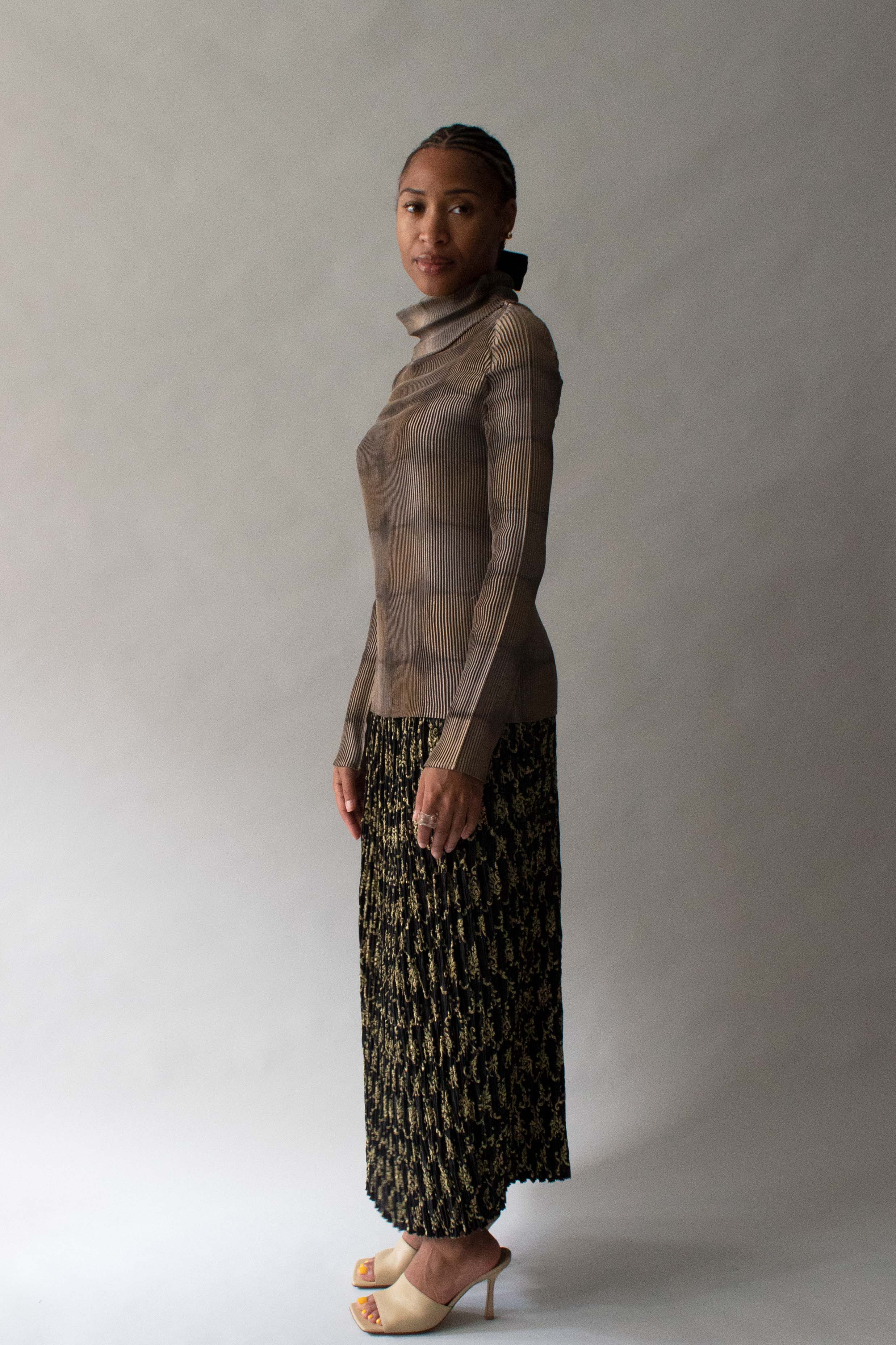 Issey Miyake Brown Polyester High Neck Top
