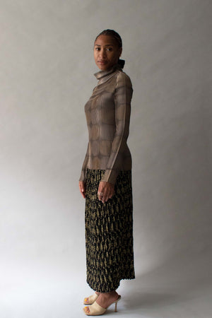 Issey Miyake Brown Polyester High Neck Top