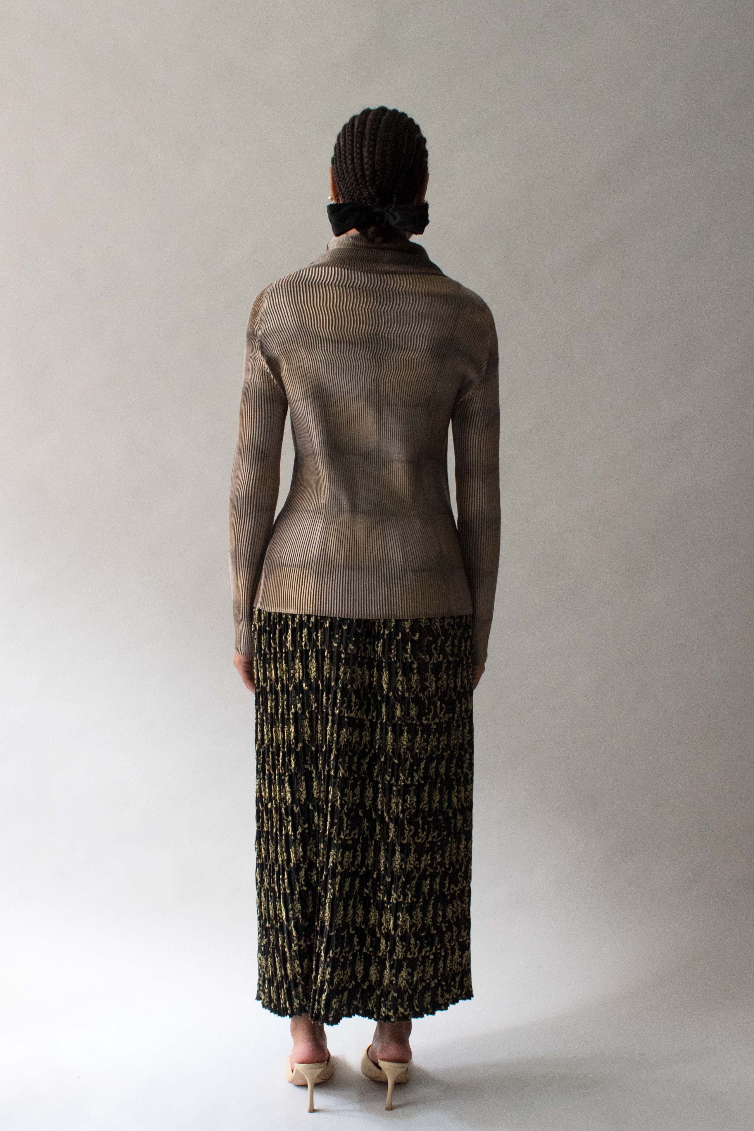 Issey Miyake Brown Polyester High Neck Top