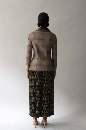 Issey Miyake Brown Polyester High Neck Top
