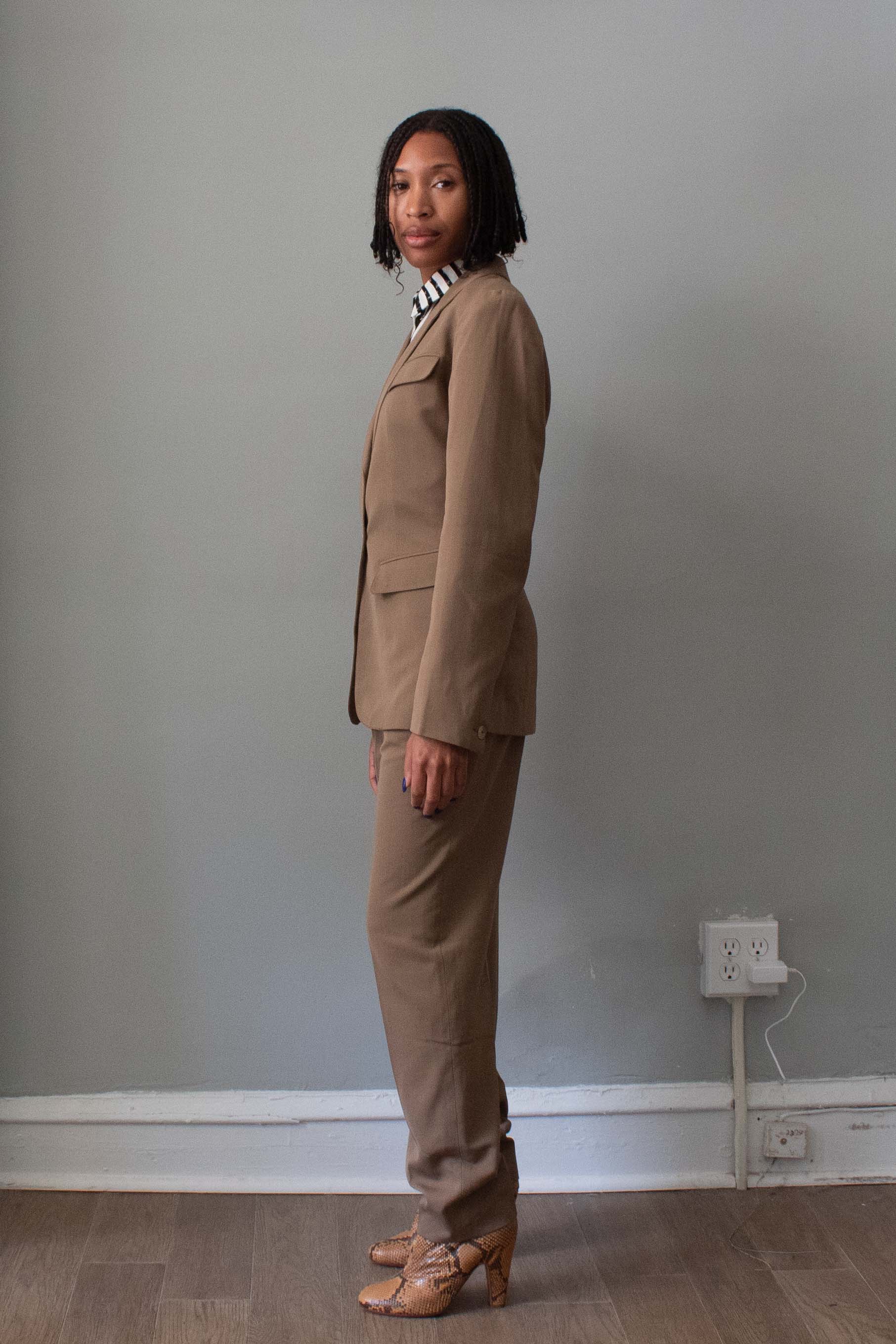 Alaïa Taupe Rayon Pant Suit 1980s