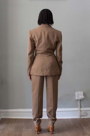 Alaïa Taupe Rayon Pant Suit 1980s