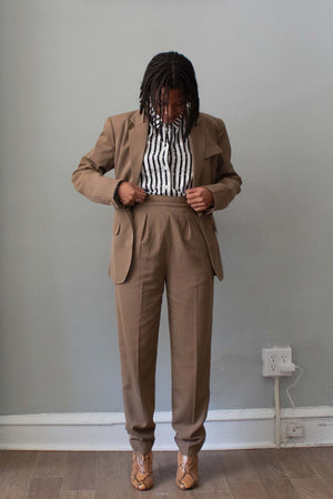 Alaïa Taupe Rayon Pant Suit 1980s