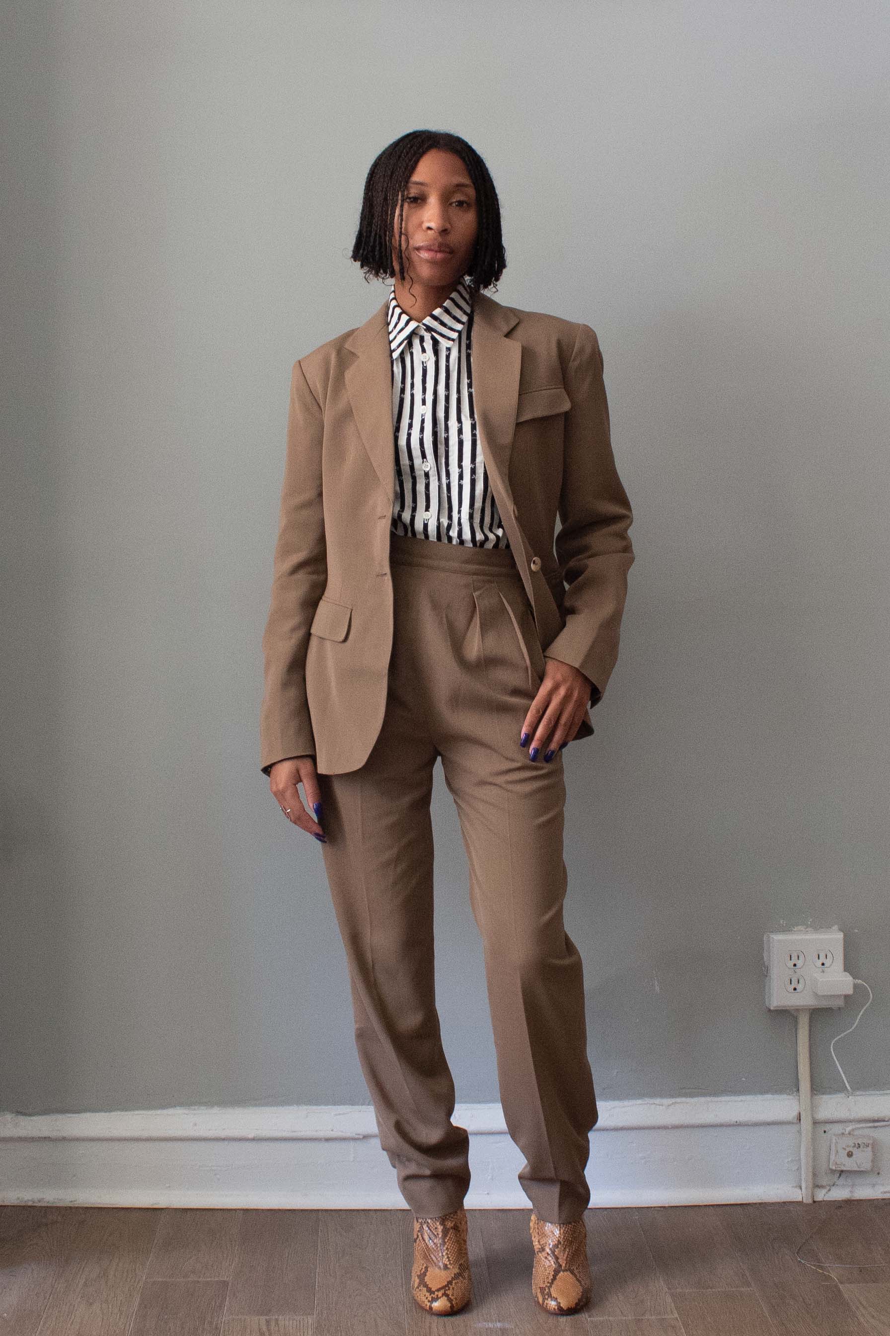 Alaïa Taupe Rayon Pant Suit 1980s