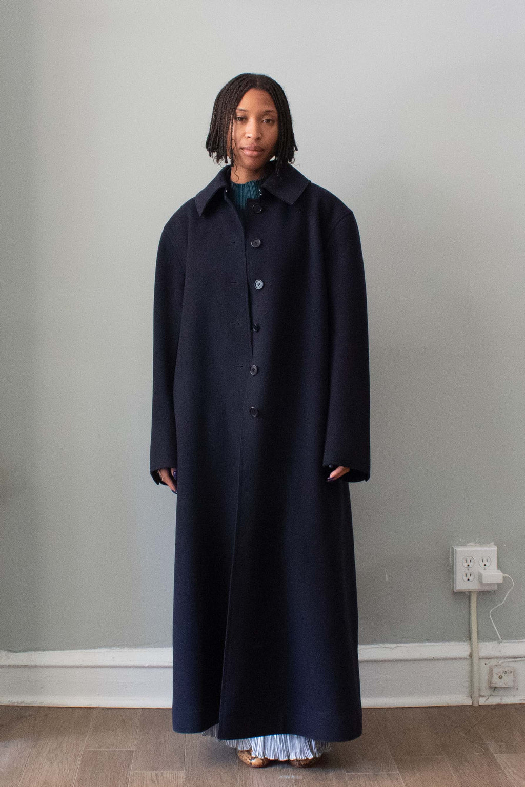 Alaïa Navy Blue Wool Trench Coat