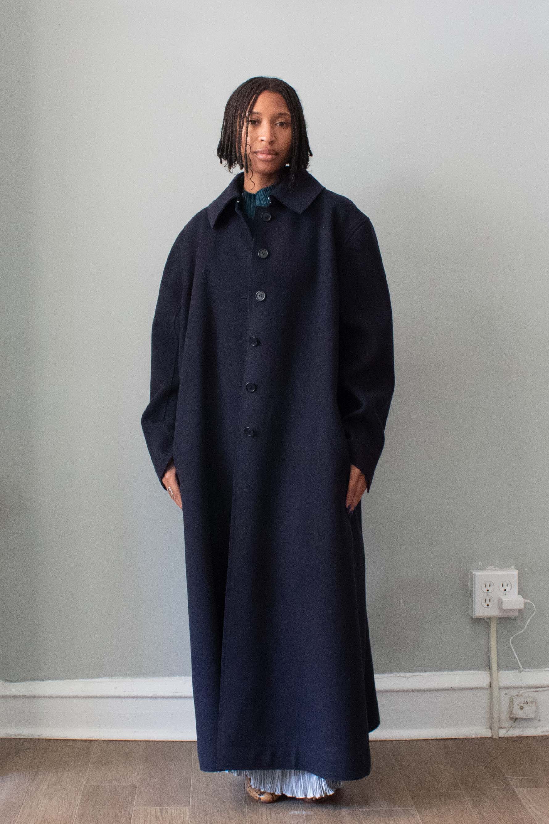 Alaïa Navy Blue Wool Trench Coat