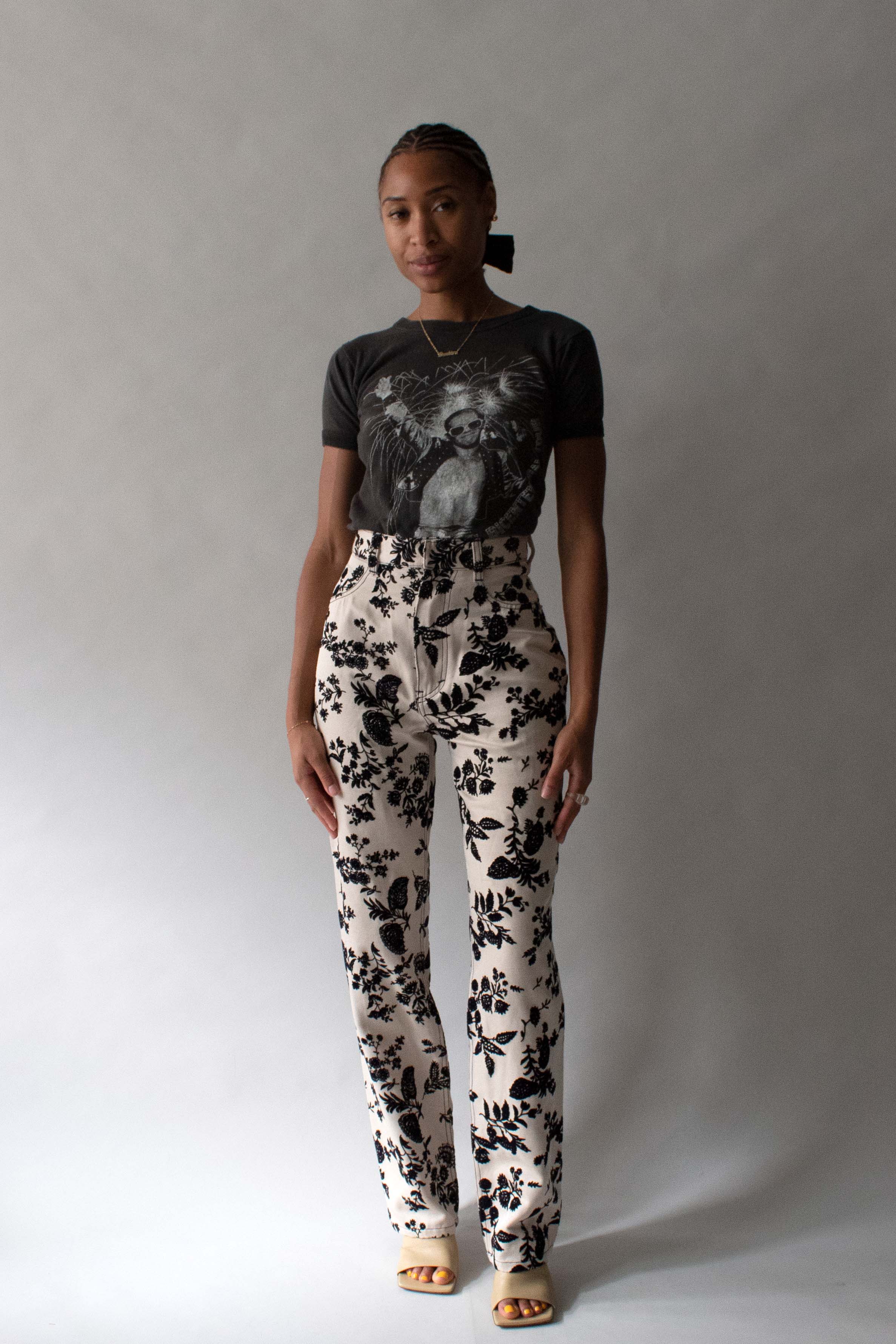 Rodarte Cream Burned Velvet Jeans