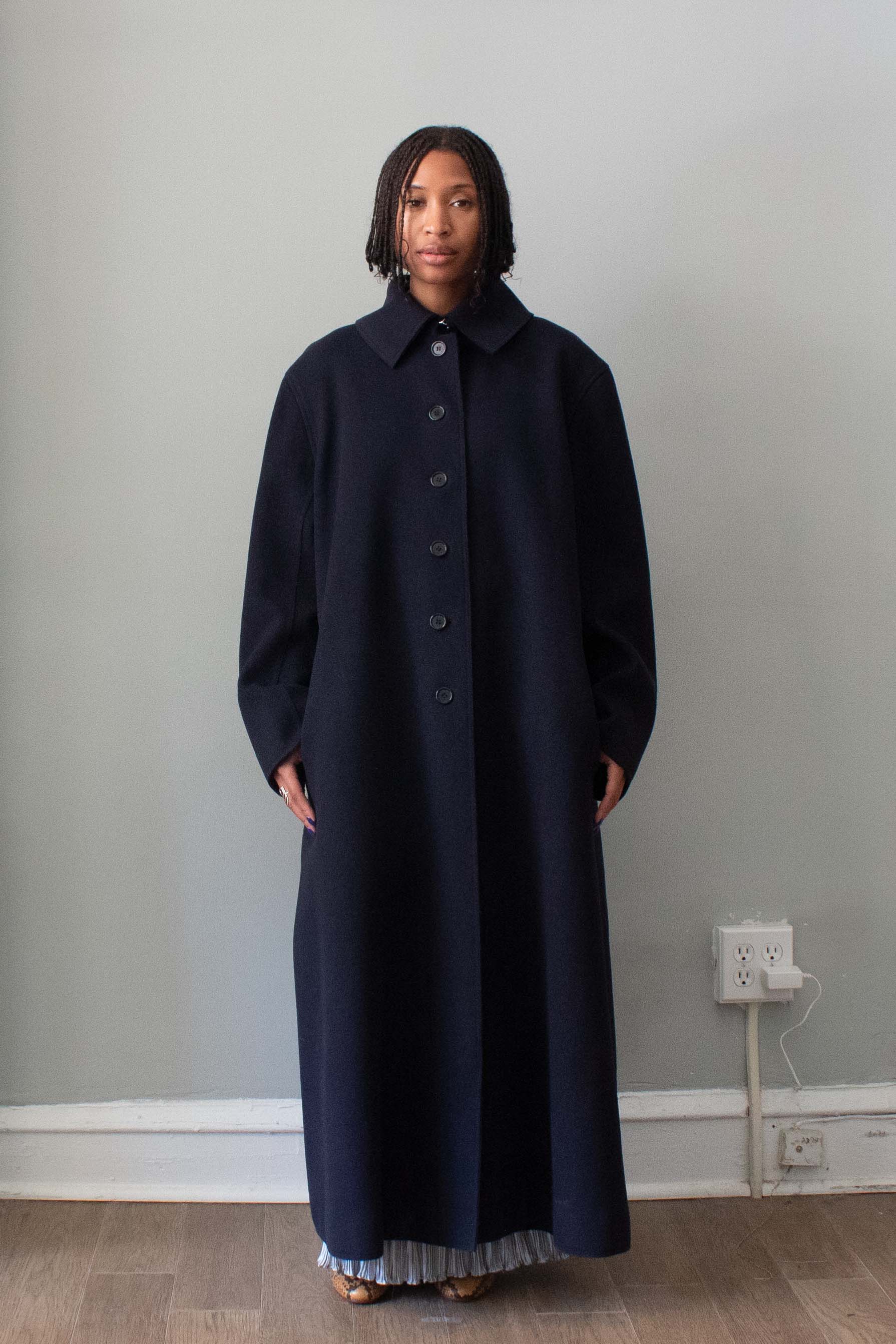 Alaïa Navy Blue Wool Trench Coat