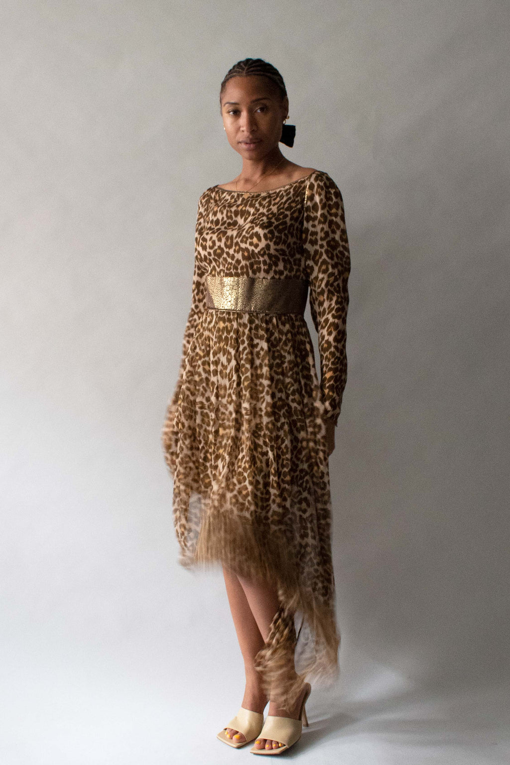 Galanos Animal Print Asymmetric Gown