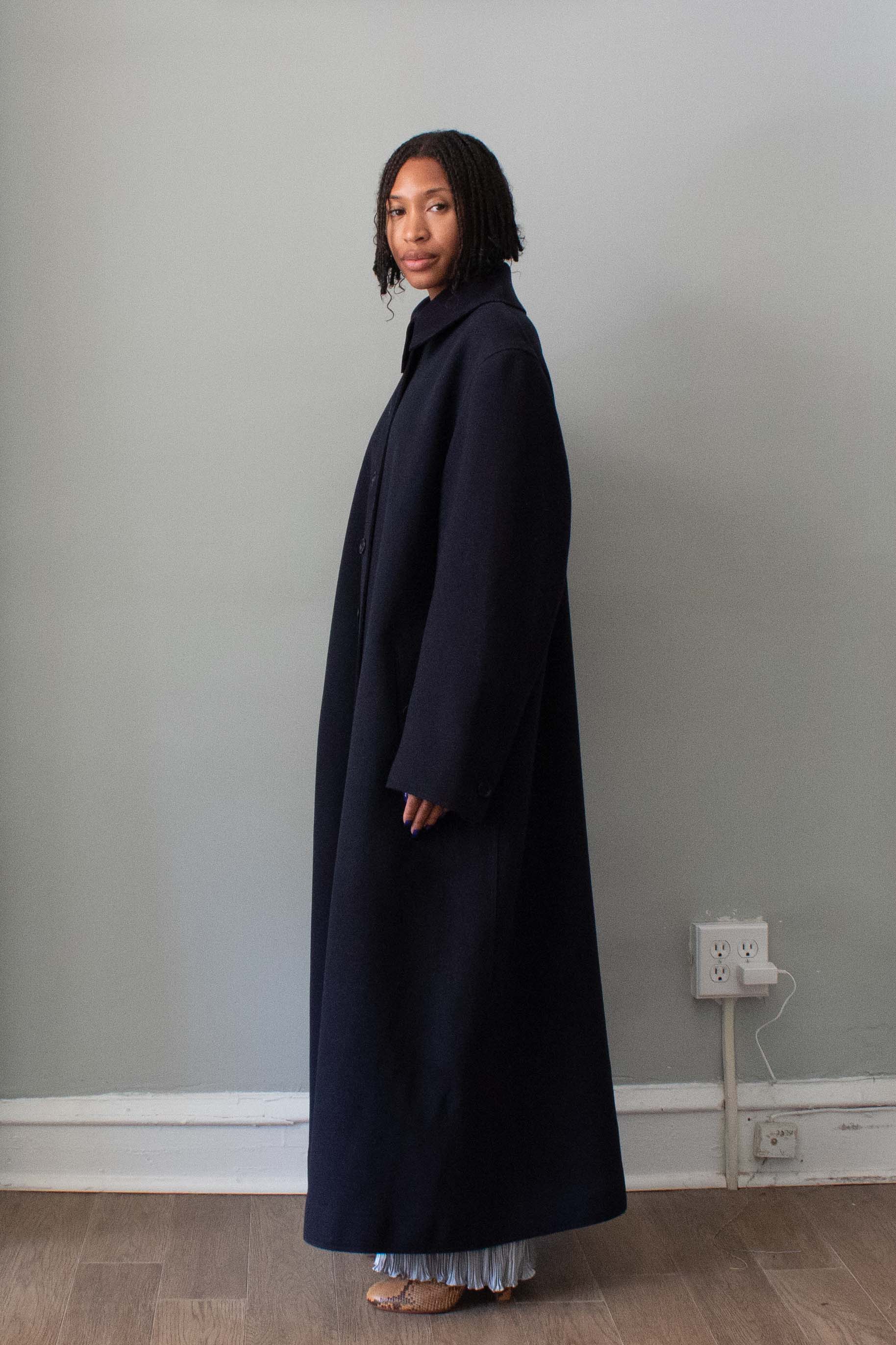 Alaïa Navy Blue Wool Trench Coat