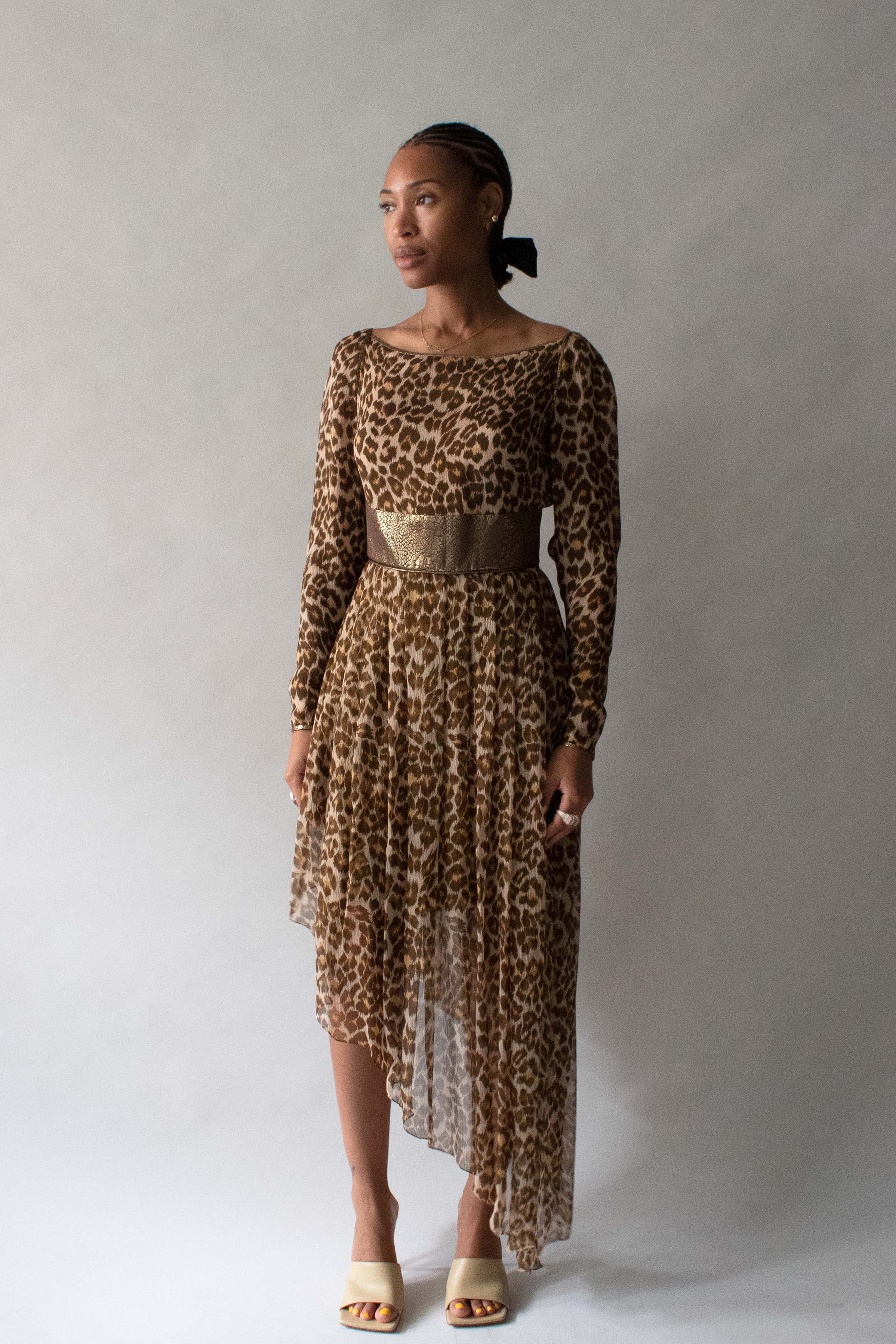 Galanos Animal Print Asymmetric Gown