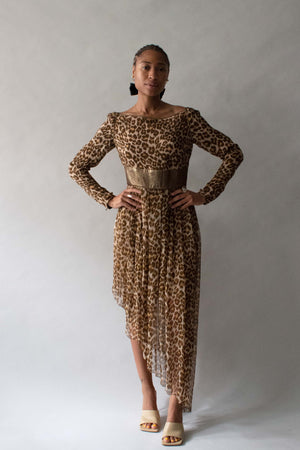 Galanos Animal Print Asymmetric Gown