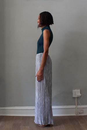 1970s Mary Mcfadden Pleated Silver Maxi Skirt