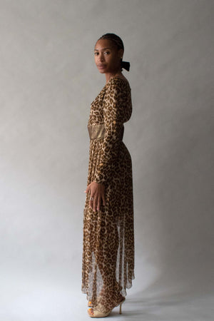 Galanos Animal Print Asymmetric Gown