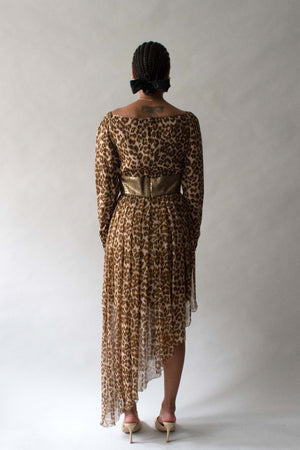 Galanos Animal Print Asymmetric Gown