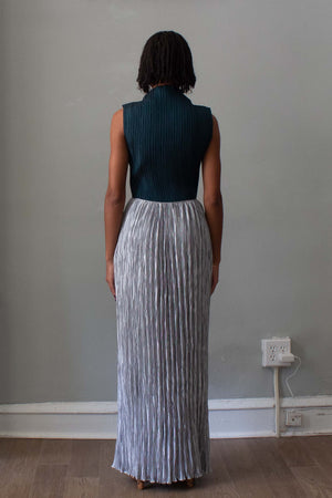 1970s Mary Mcfadden Pleated Silver Maxi Skirt