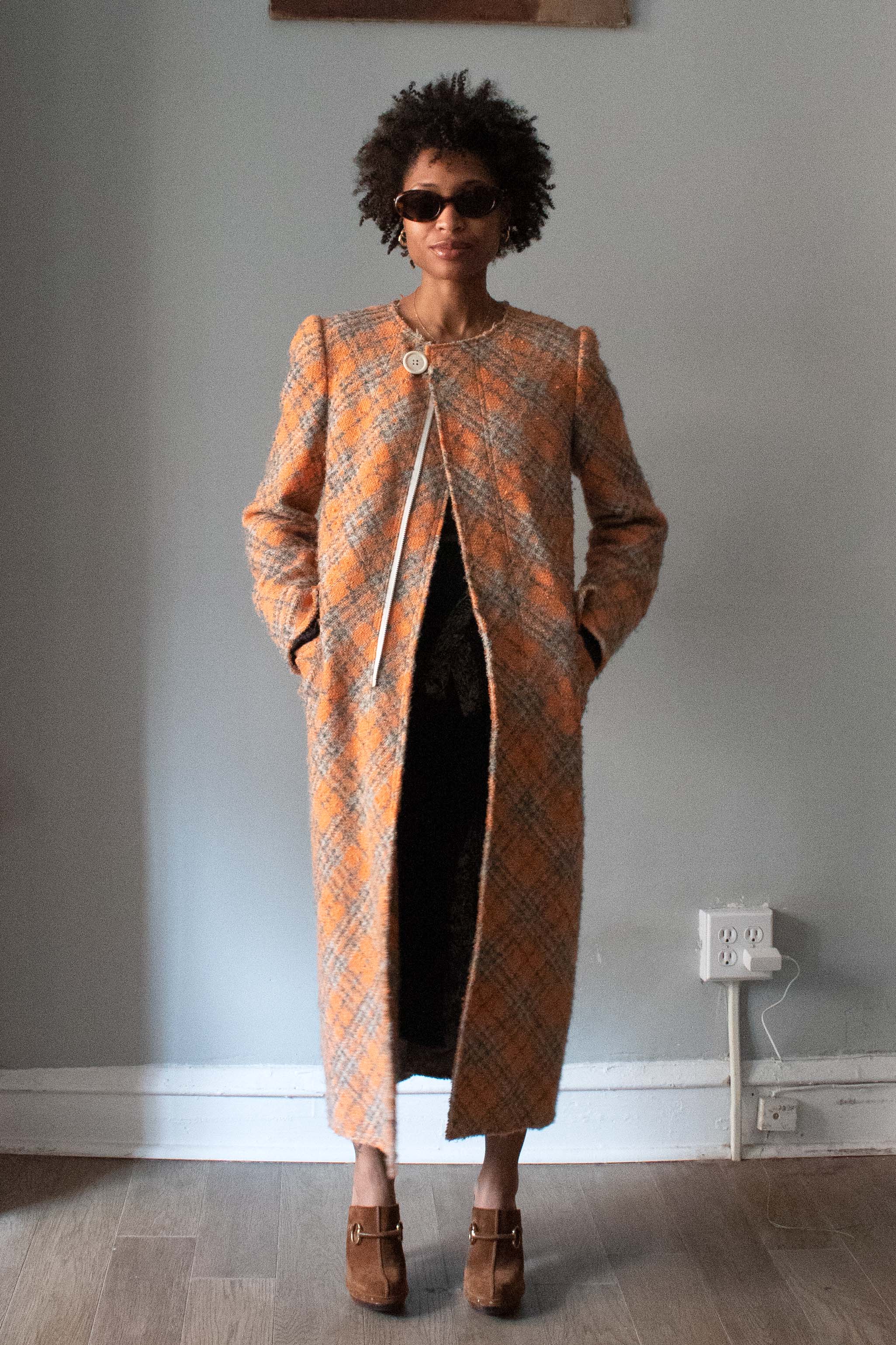 Junya Watanabe Orange Plaid Tweed Trench Coat