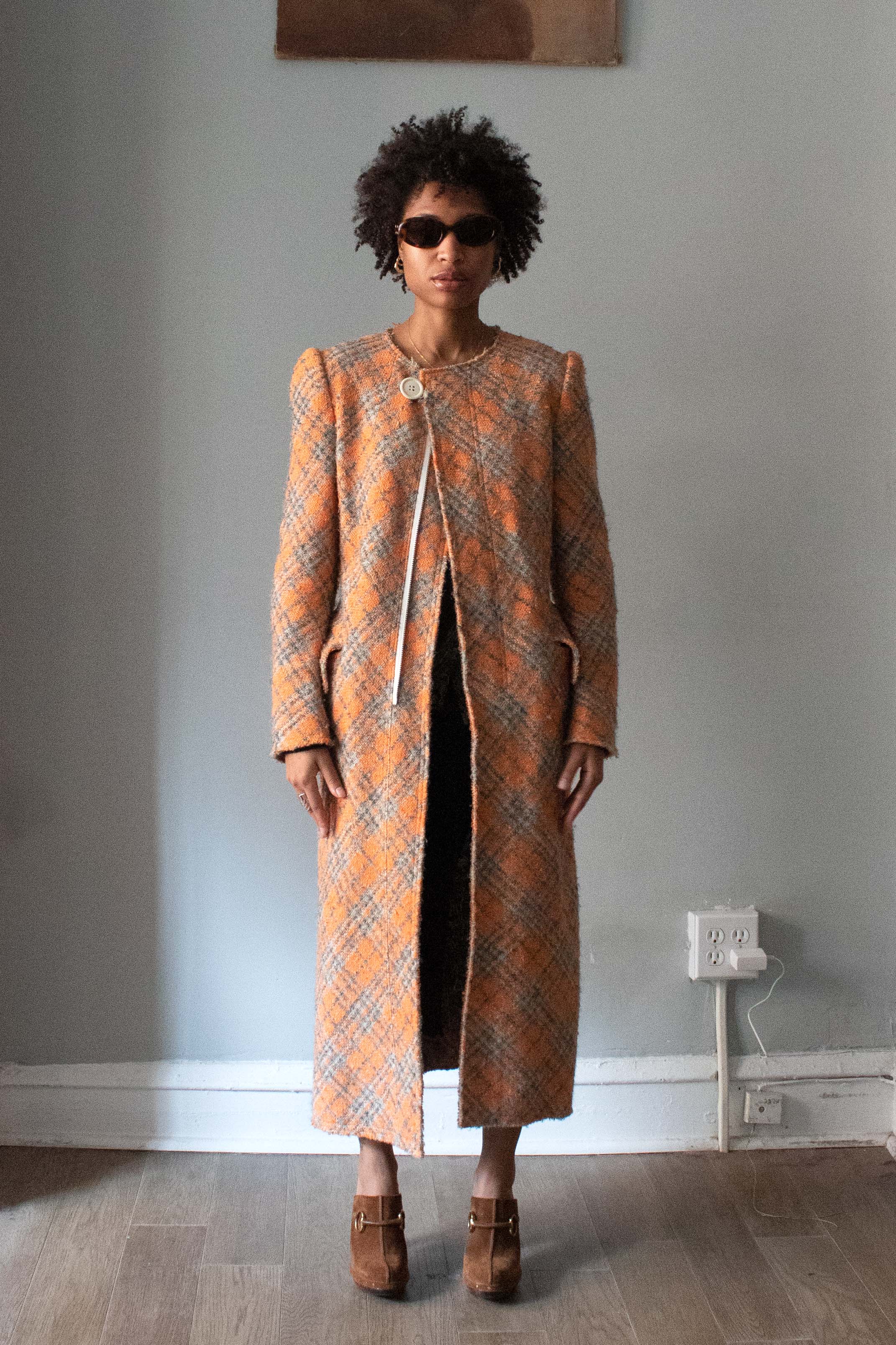 Junya Watanabe Orange Plaid Tweed Trench Coat