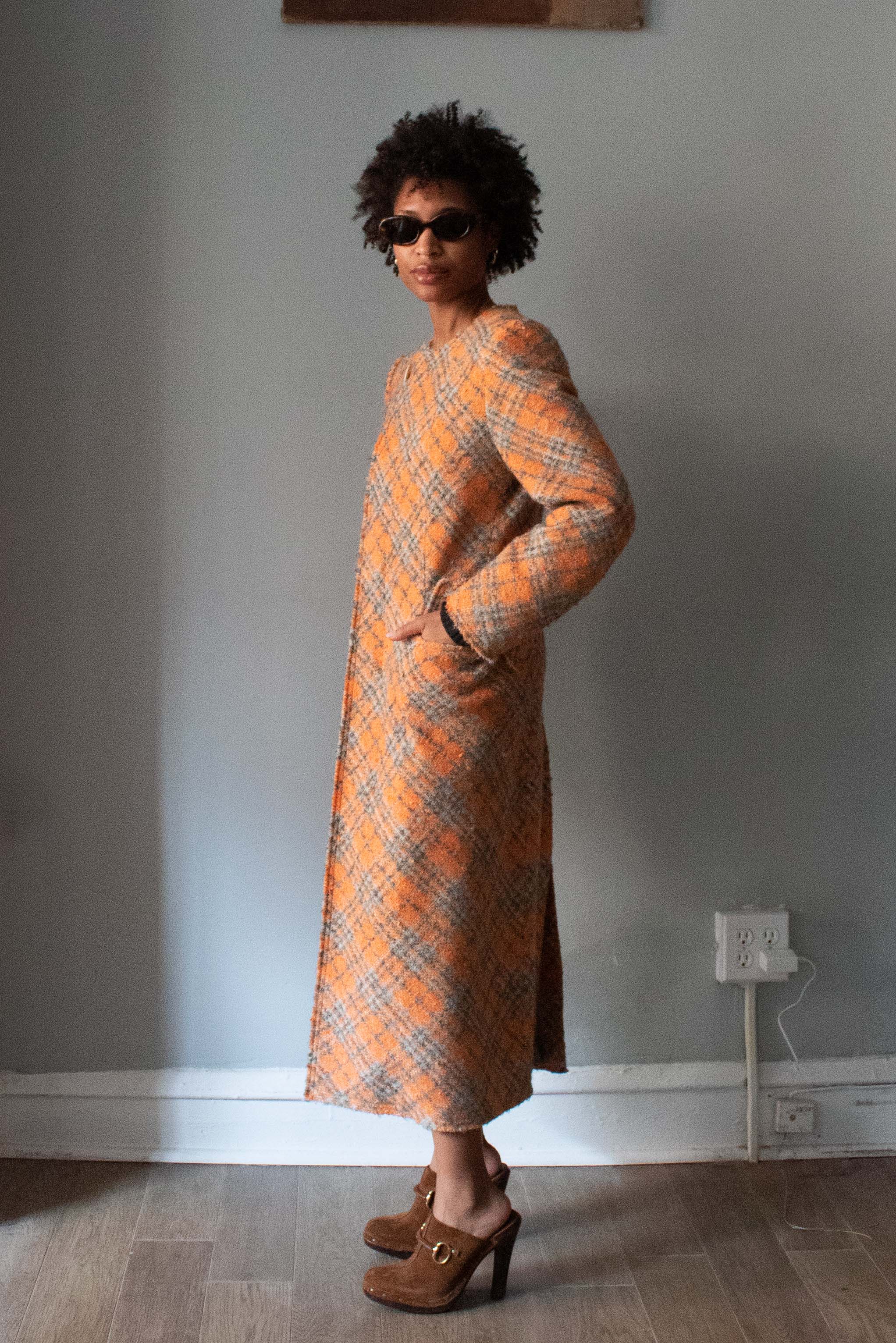 Junya Watanabe Orange Plaid Tweed Trench Coat