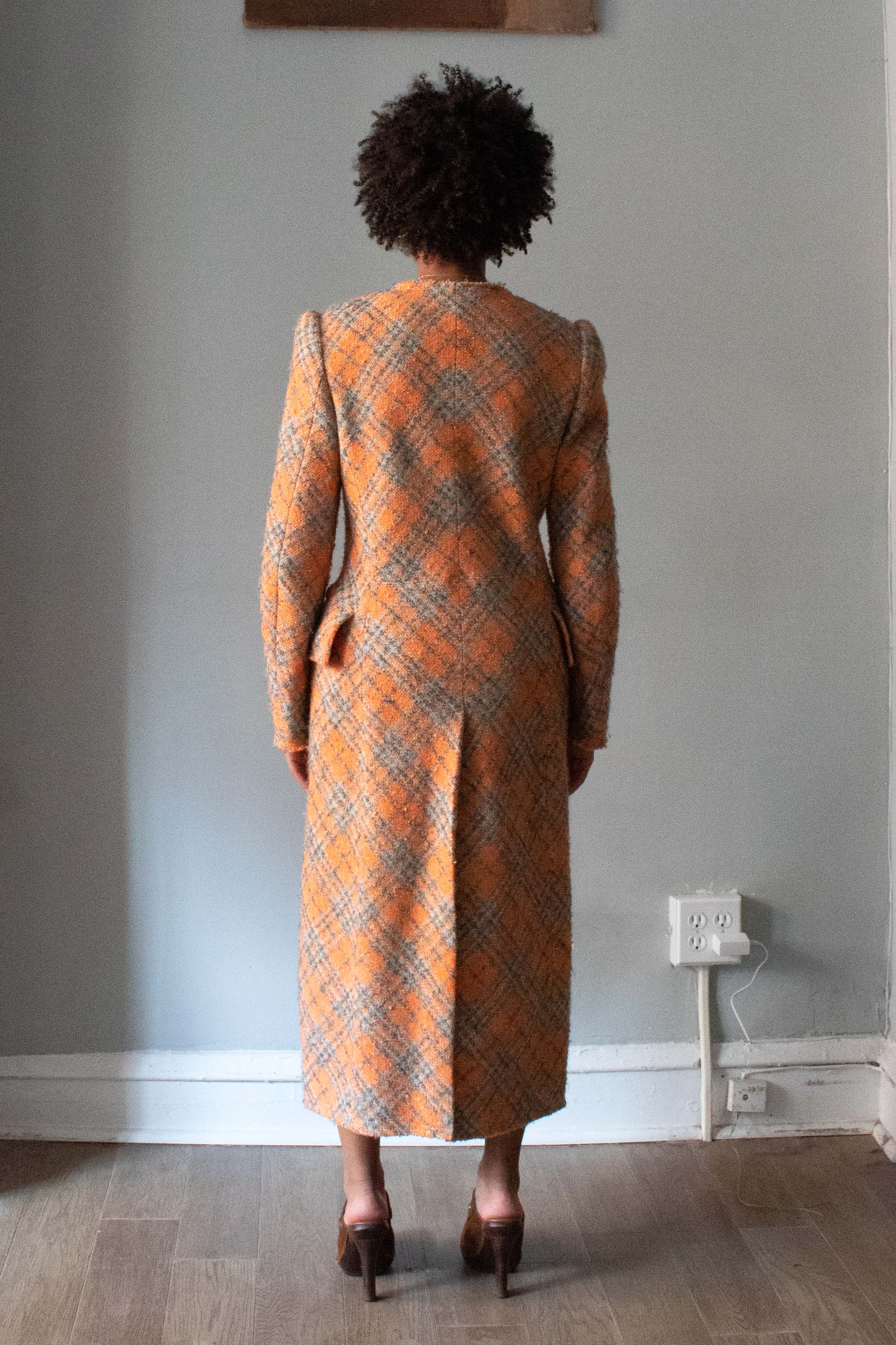 Junya Watanabe Orange Plaid Tweed Trench Coat